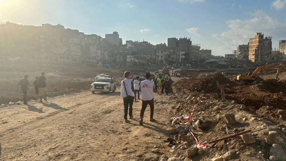Des équipes MSF lors d'une évaluation à Derna, le 16 septembre 2023.
