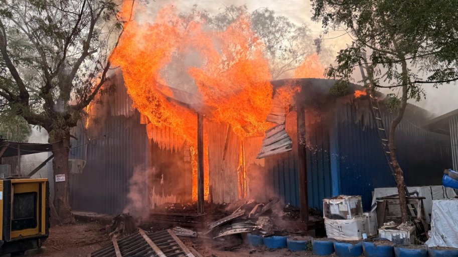 MSF Old Fangak Hospital Pharmacy burning after a deliberate bombing