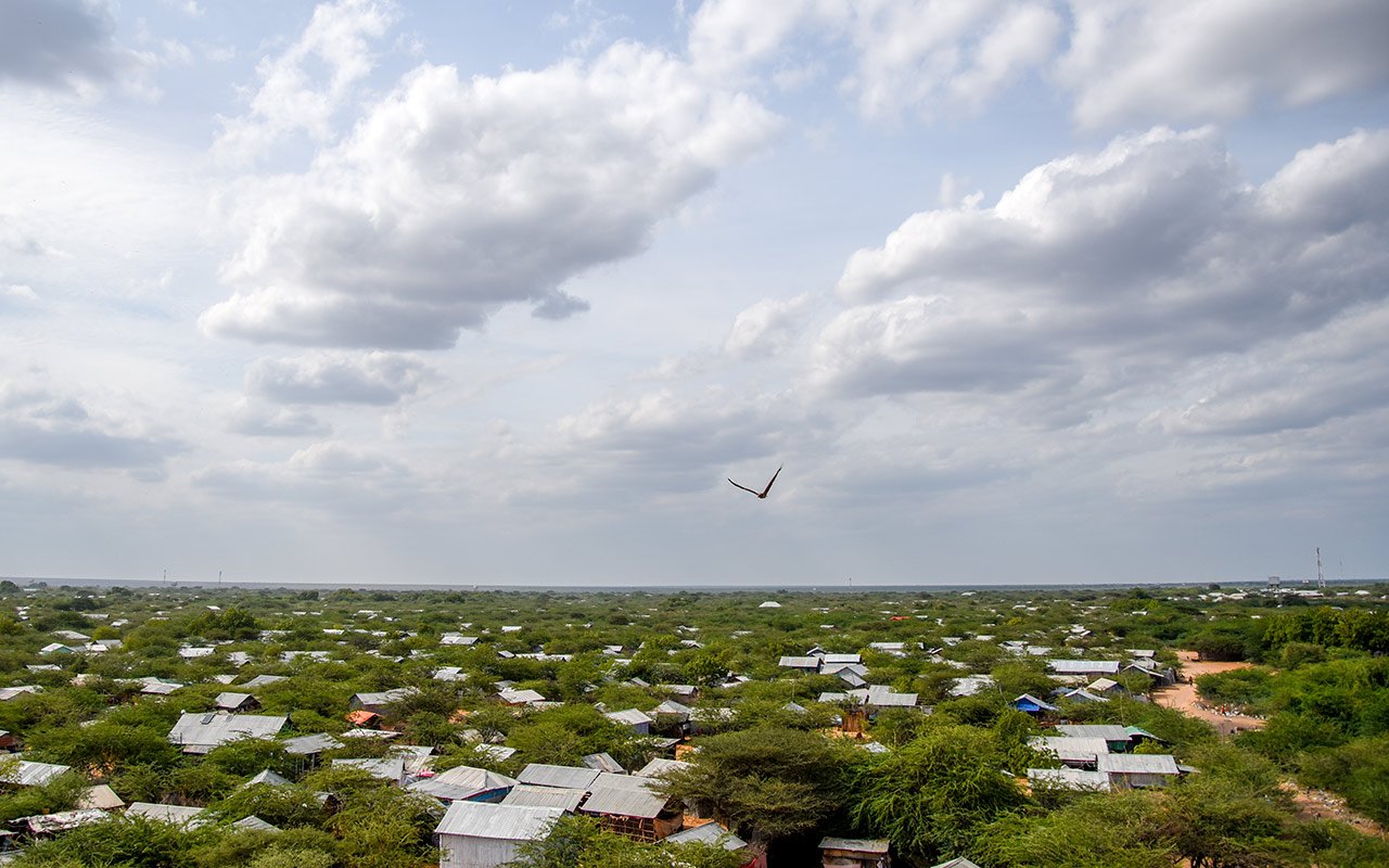 Luftaufnahme des Geflüchtetencamps Dagahaley. Dadaab, Kenia, 11. Juni 2021.