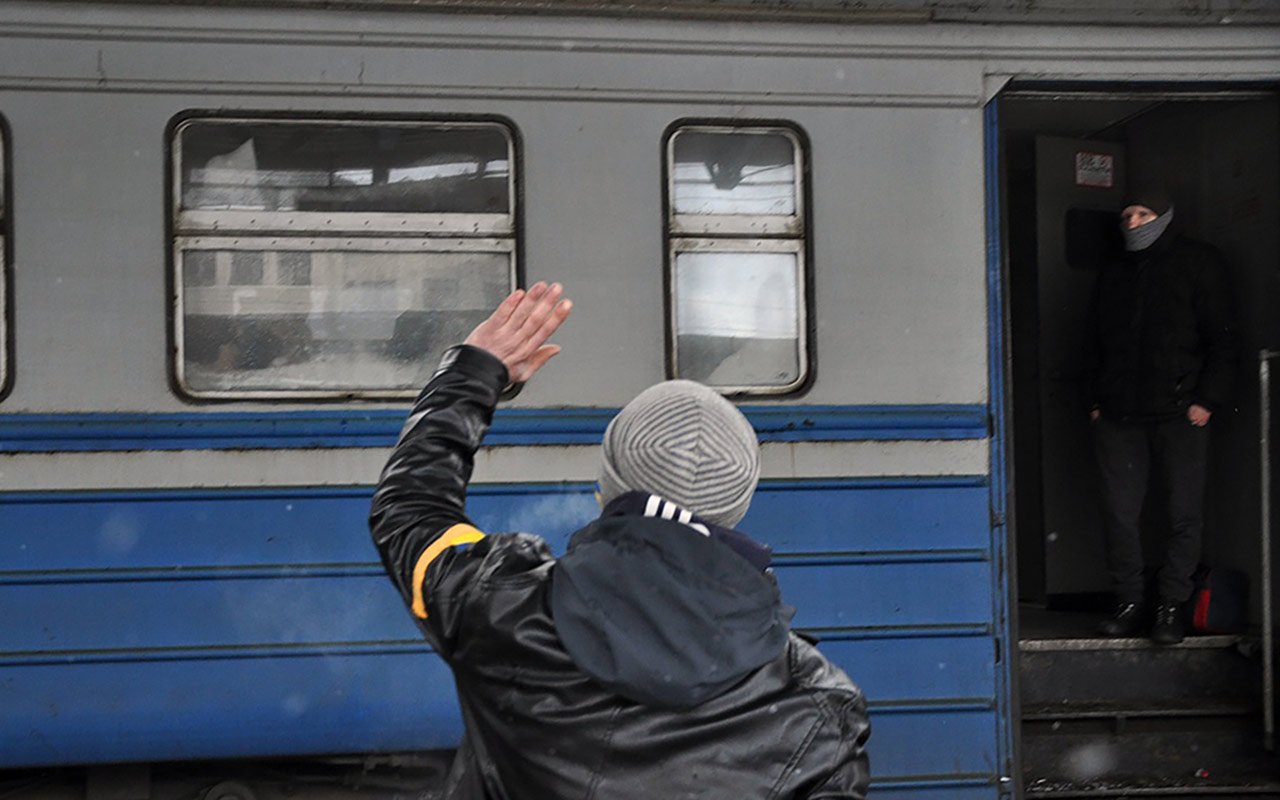 Adieux en gare de Kyiv. Ukraine, 8 mars 2022