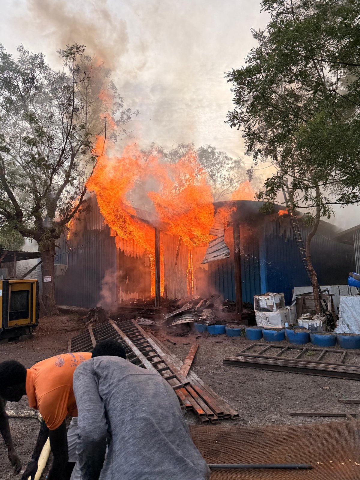 MSF Old Fangak Hospital Pharmacy burning after a deliberate bombing