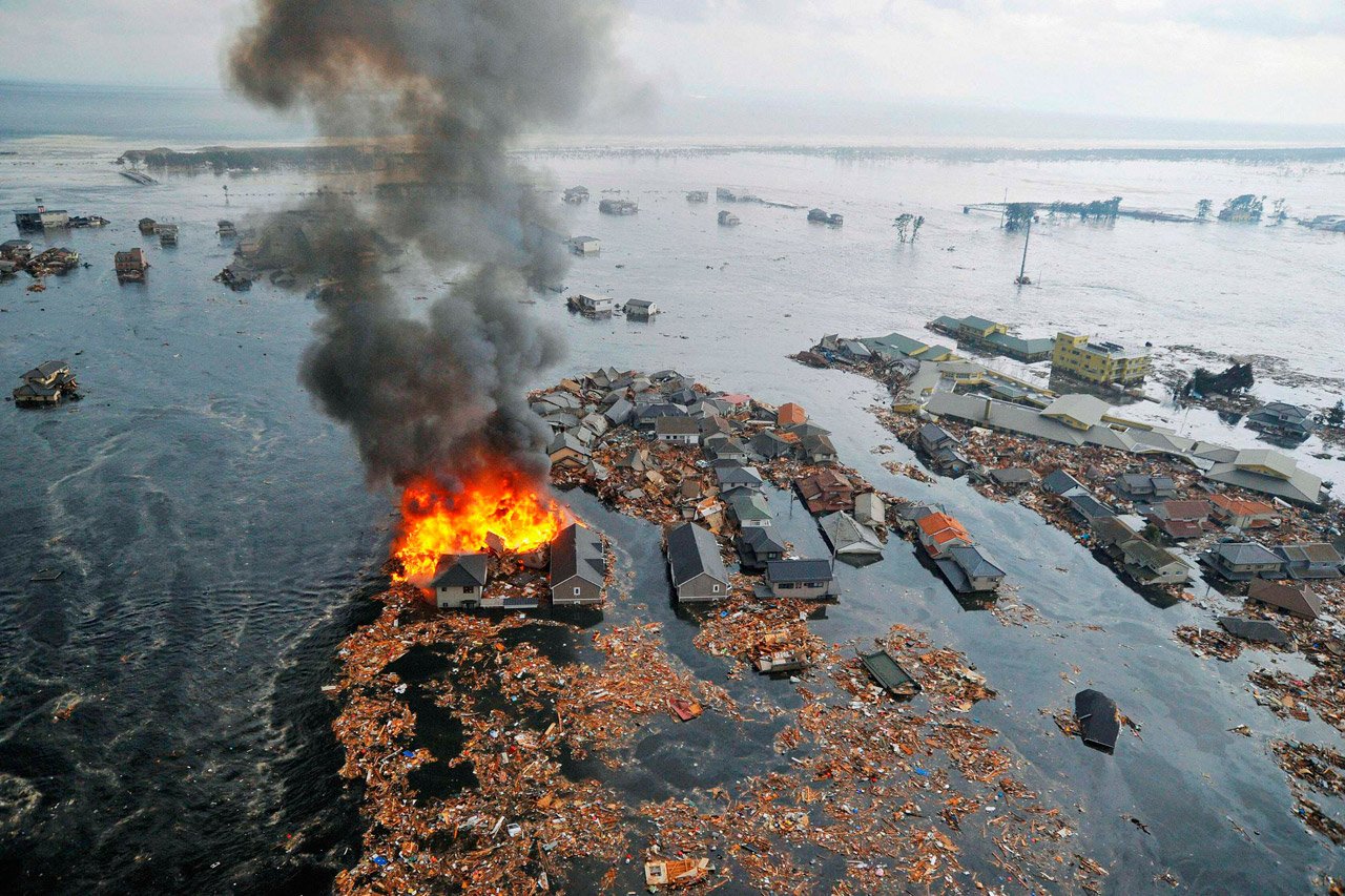 Maisons de Natori City emportées par le Tsunami qui a suivi le tremblement de terre qui a touché le Japon. 11.03.2011 