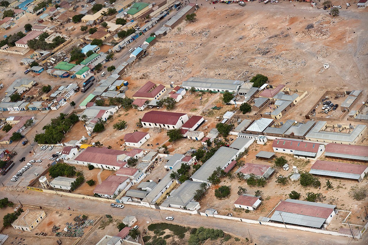 Vue aérienne de l’hôpital de Galcayo-Nord géré par MSF.