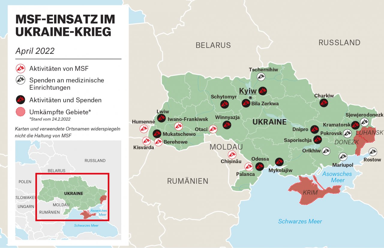 Map der msf-aktivitäten in der Ukraine - April 2022