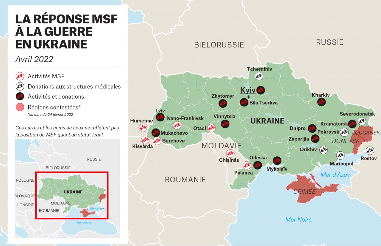 Map des activités MSF en Ukraine - avril 2022