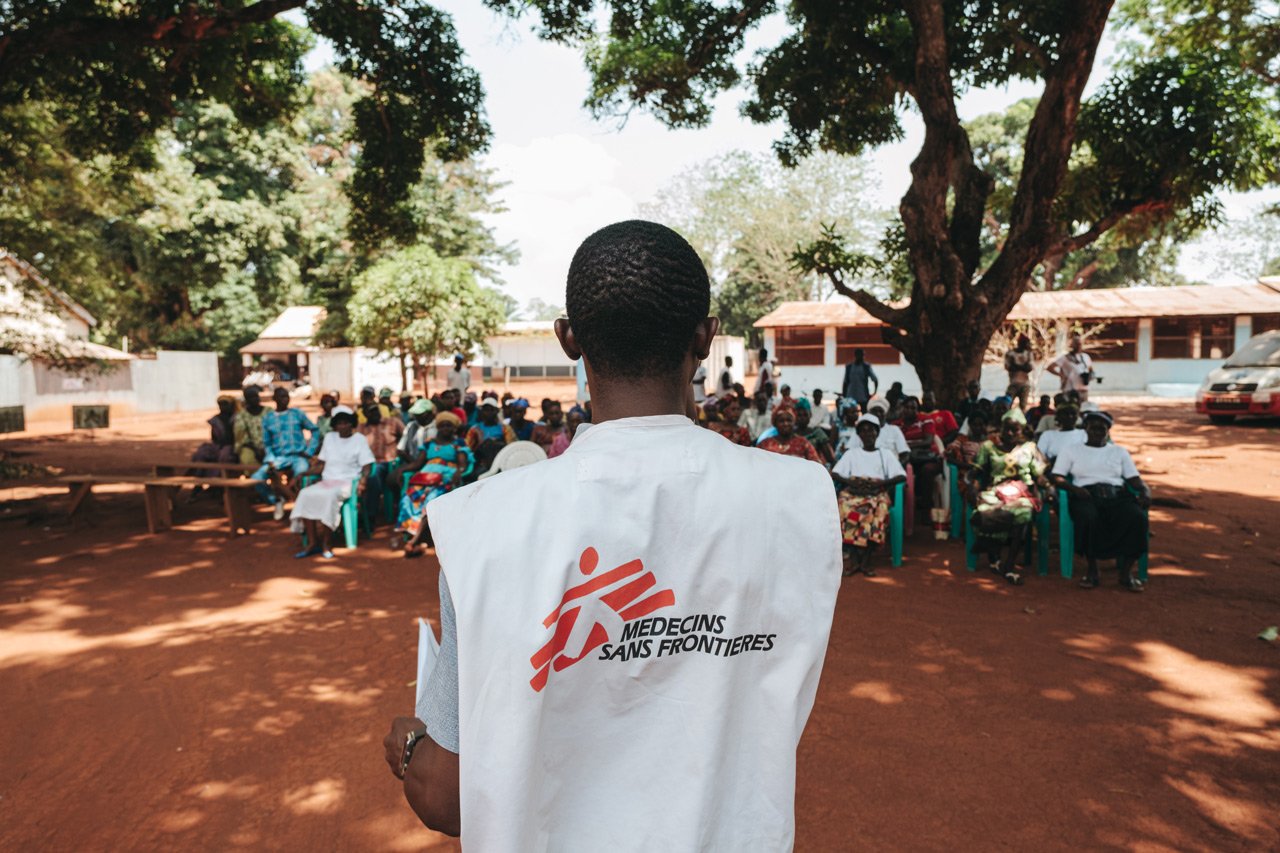 Séance de sensibilisation à la tuberculose organisée à l'hôpital régional de Bangassou soutenu par MSF, préfecture de Mbomou, mars 2023.