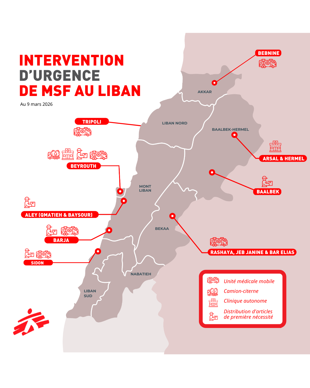 Les équipes de MSF déploient des cliniques mobiles, fournissent des soins et distribuent de l’eau et des biens essentiels. Face à l’ampleur des besoins, un accès humanitaire rapide et sans entrave est indispensable.
