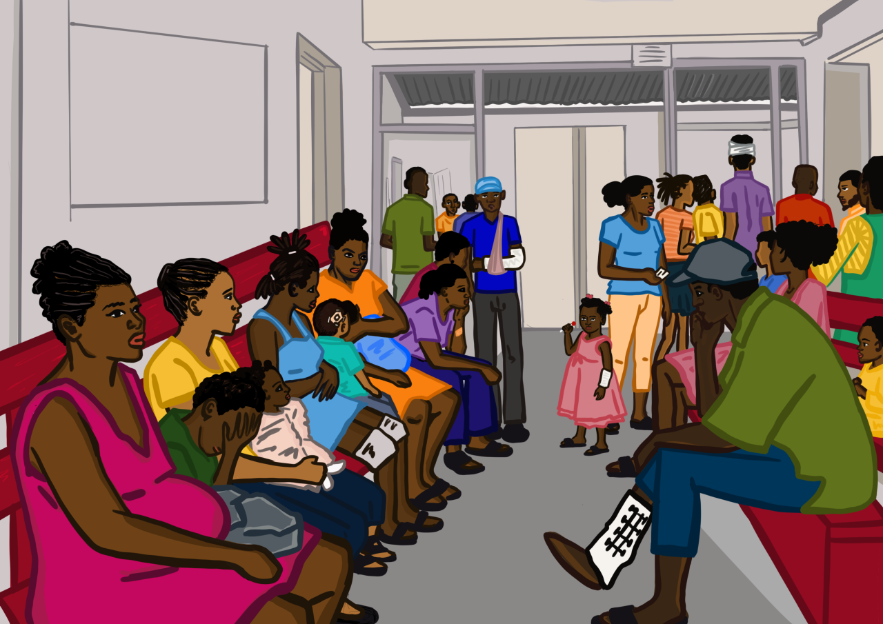 Blick in den Warteraum des MSF-Krankenhauses in Cité Soleil, Port-au-Prince, Haiti.