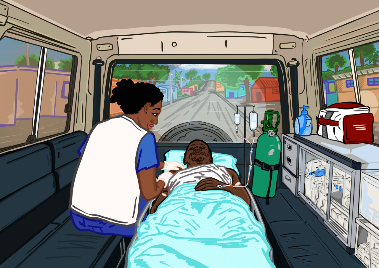 Einblick in einen medizinischen Transport zum Krankenhaus von Tabarre, einer von „Ärzte ohne Grenzen“ betriebenen Einrichtung.