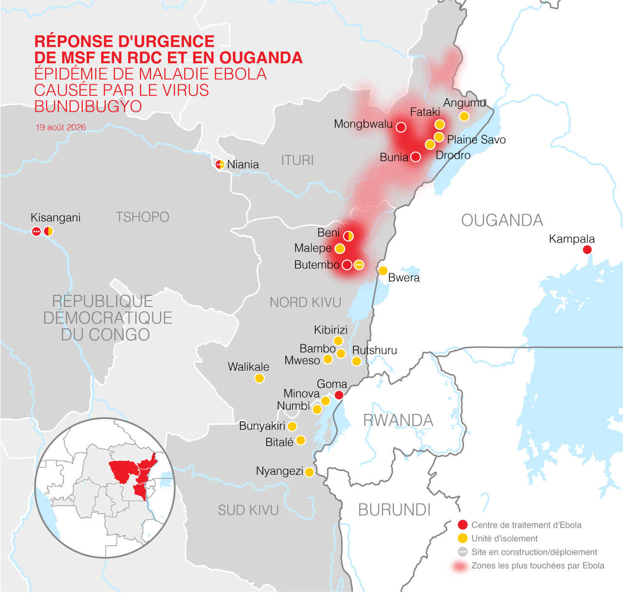 Réponse d'urgence de MSF en RDC et en Ougenda