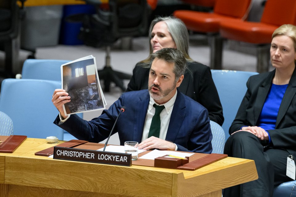 Still image of Christoper Lockyear at UNSC briefing on Gaza