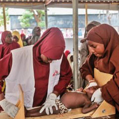Un enfant est examiné par une membre du personnel MSF, Etat de Katsina, Nigeria, juin 2022.