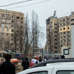 Zerstörtes Gebäude, Januar 2022, Dnipro, Ukraine