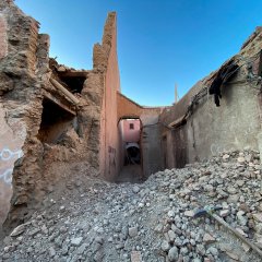 Gebäudeschäden in Marrakesch nach dem Erdbeben in Zentralmarokko von Freitagnacht. Marokko, 9. September 2023.