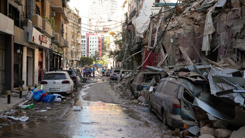 Un bâtiment gravement endommagé dans le quartier historique de Gemmaye, à Beyrouth.