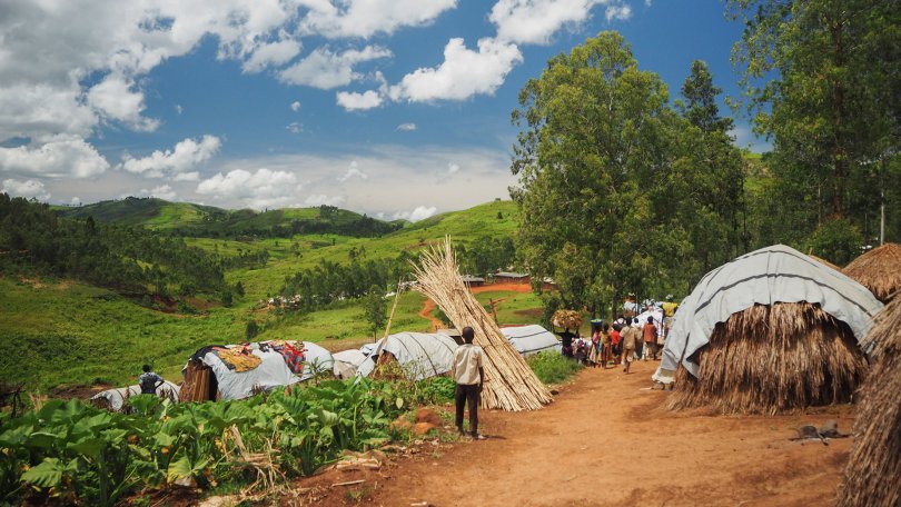 Vue globale d'un camp de déplacés dans la province de l'Ituri en RDC.