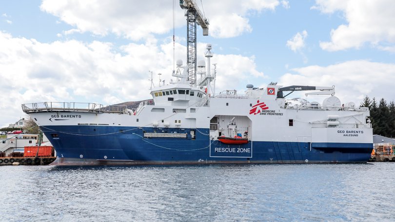 Le M/V Geo Barents, dans le chantier naval de Fiskarstrand en Norvège