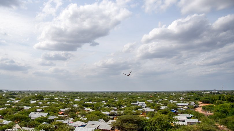 Luftaufnahme des Geflüchtetencamps Dagahaley. Dadaab, Kenia, 11. Juni 2021.