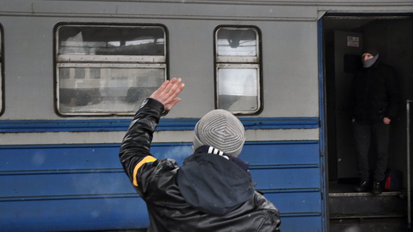 Adieux en gare de Kyiv. Ukraine, 8 mars 2022