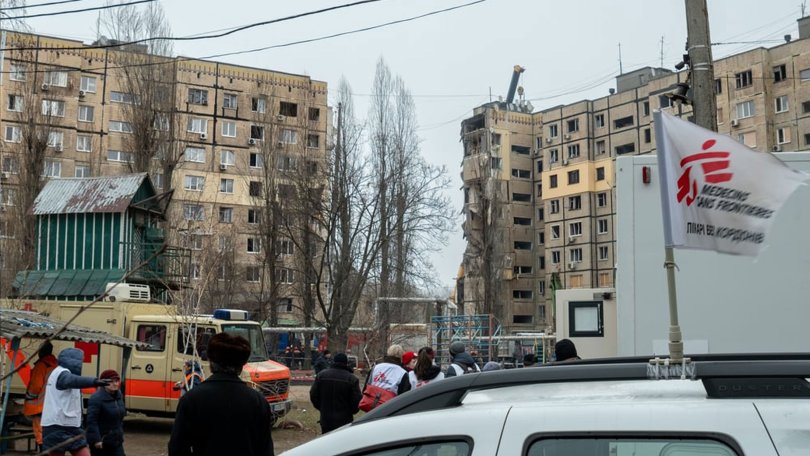 Zerstörtes Gebäude, Januar 2022, Dnipro, Ukraine