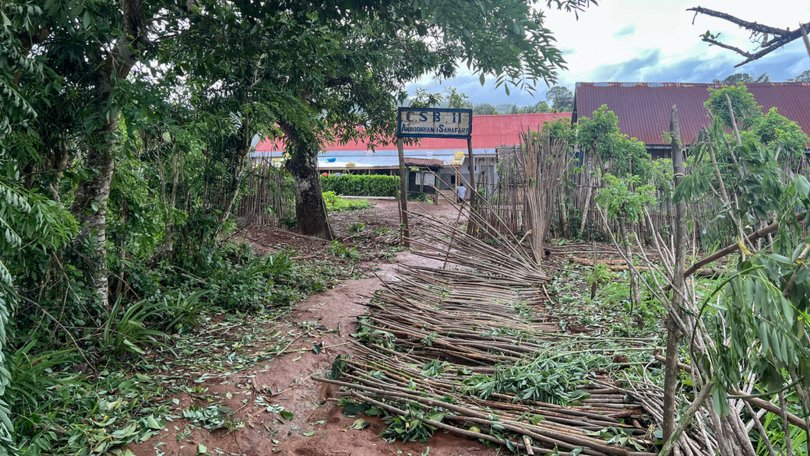 Schäden nach dem Zyklon «Freddy» beim Eingang einer unserer Klink in Ambodiriana. Madagaskar, 22. Februar 2023.