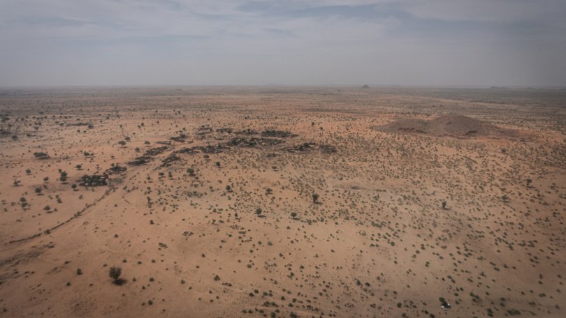 Blick aus der Vogelperspektive. West-Darfur, Mai 2022.