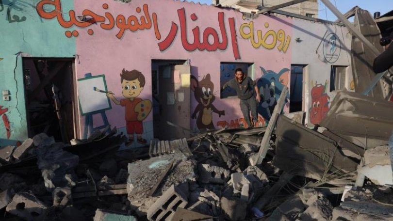 Ruines d'un bâtiment touché par un bombardement dans le sud de la bande de Gaza. Novembre 2023.