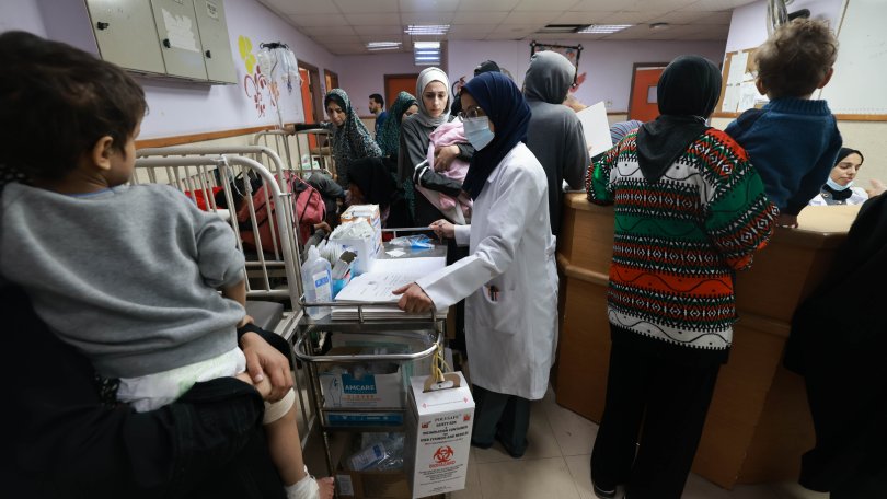 Aufnahme von Patient:innnen und Geflüchteten im Al-Aqsa-Spital. Gaza, 29. November 2023.