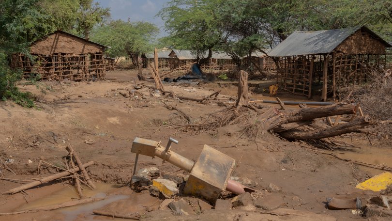 Ein Brunnen, der von den Überschwemmungen zerstörter wurde, im stark betroffenen Dorf Ziwani. Kenia, 20. Dezember 2024.