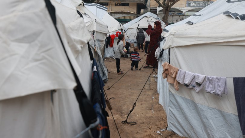 Camp für Binnenvertriebene in der Nähe des indonesischen Krankenhauses in Rafah. Gaza, Januar 2024.