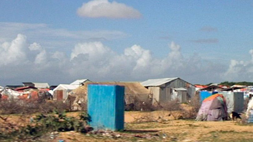 L’un des camps de déplacés se situant entre Mogadiscio et Afgooye, Somalie, 2009.