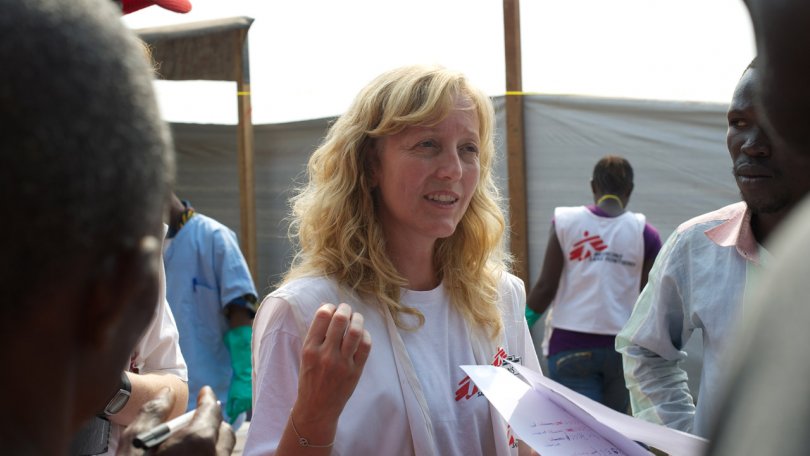Lindis Hurum, coordinatrice d'urgence, dans le camp de Mpoko à l'aéroport de Bangui.