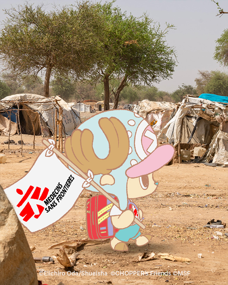 Chopper cammina davanti a edifici in rovina